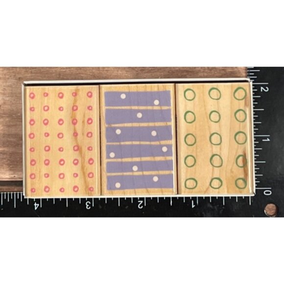 2005 HERO ARTS LL963 DOTS, DOTS, AND DOTS SET OF 3 WOOD MOUNTED RUBBER STAMP - Picture 3 of 4